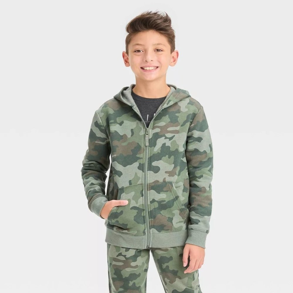 Cat & Jack, Boys' Fleece Hooded Zip-Up Sweatshirt, 3KIDC-BU - Picture 3 of 5